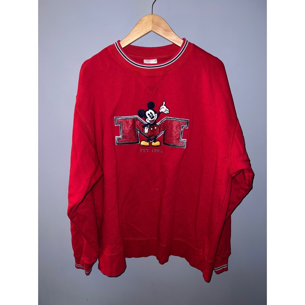 Disney Store Mickey Mouse Red Collegiate Embroidered Sweatshirt Large